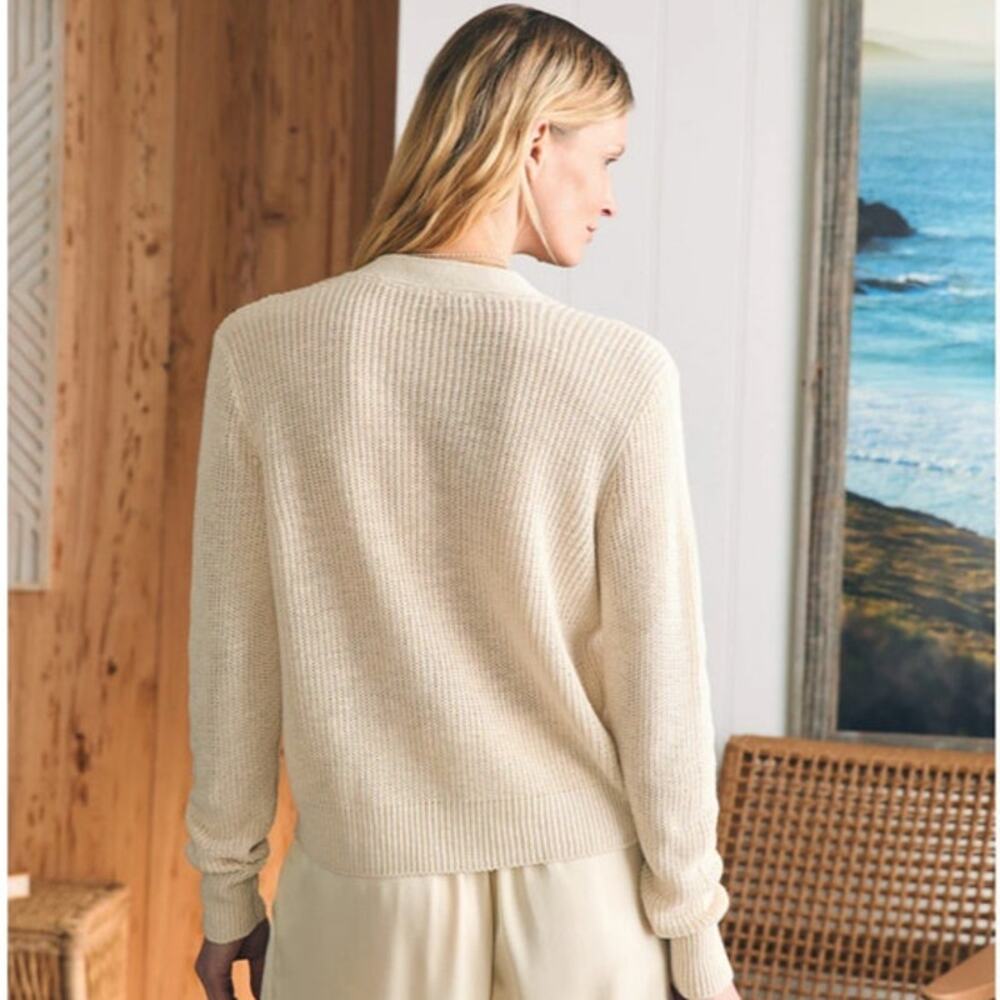 Faherty Cream Ribbed V-Neck Cardigan - Picture 2 of 14